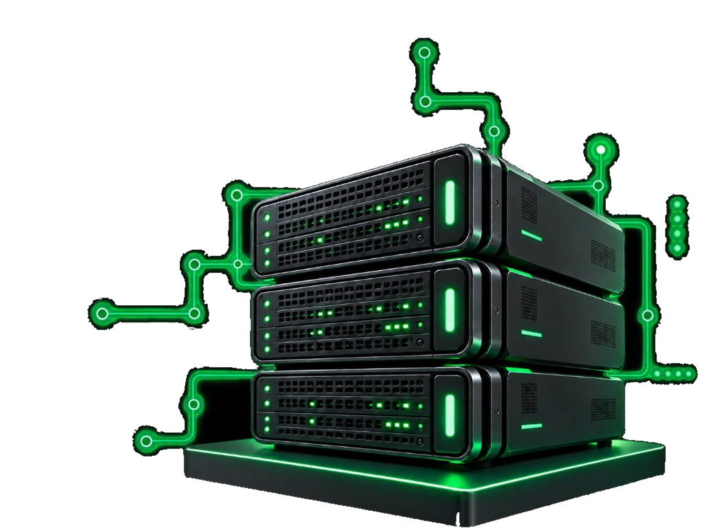 AtoZServer rack with neon status lights